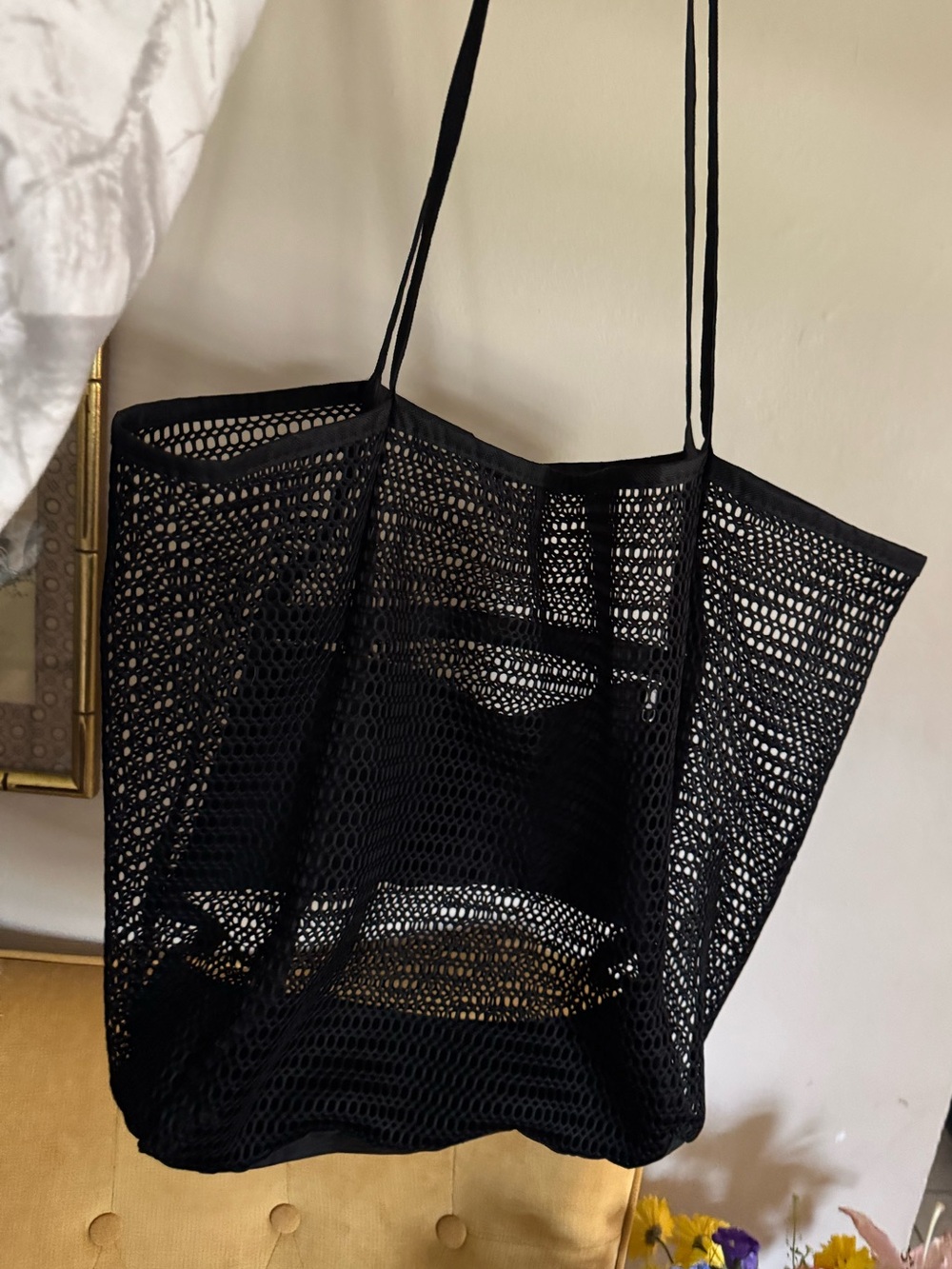 Black Mesh Beach Tote Bag - Lightweight Everyday Carry